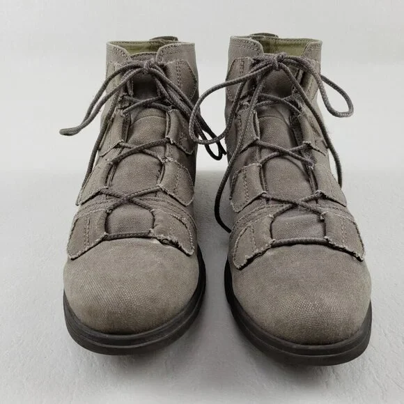 Sorel Major Carly Lace Up Boot Womens 8.5 Beige Canvas Ankle Military Combat - Picture 4 of 10